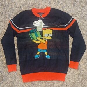H&M The Simpsons Jumper Sweater Adult Small Dark Blue Red Bart Homer Fine Knit